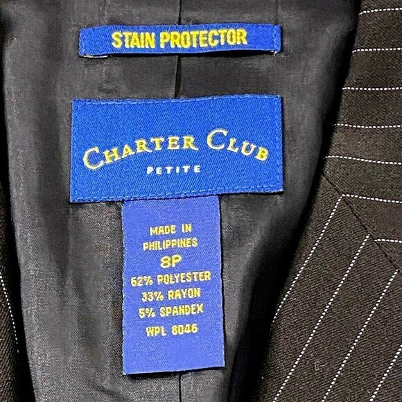 Charter Club Petite Women's size 8P Button Front Lined Blazer Jacket Top Black - Picture 5 of 7